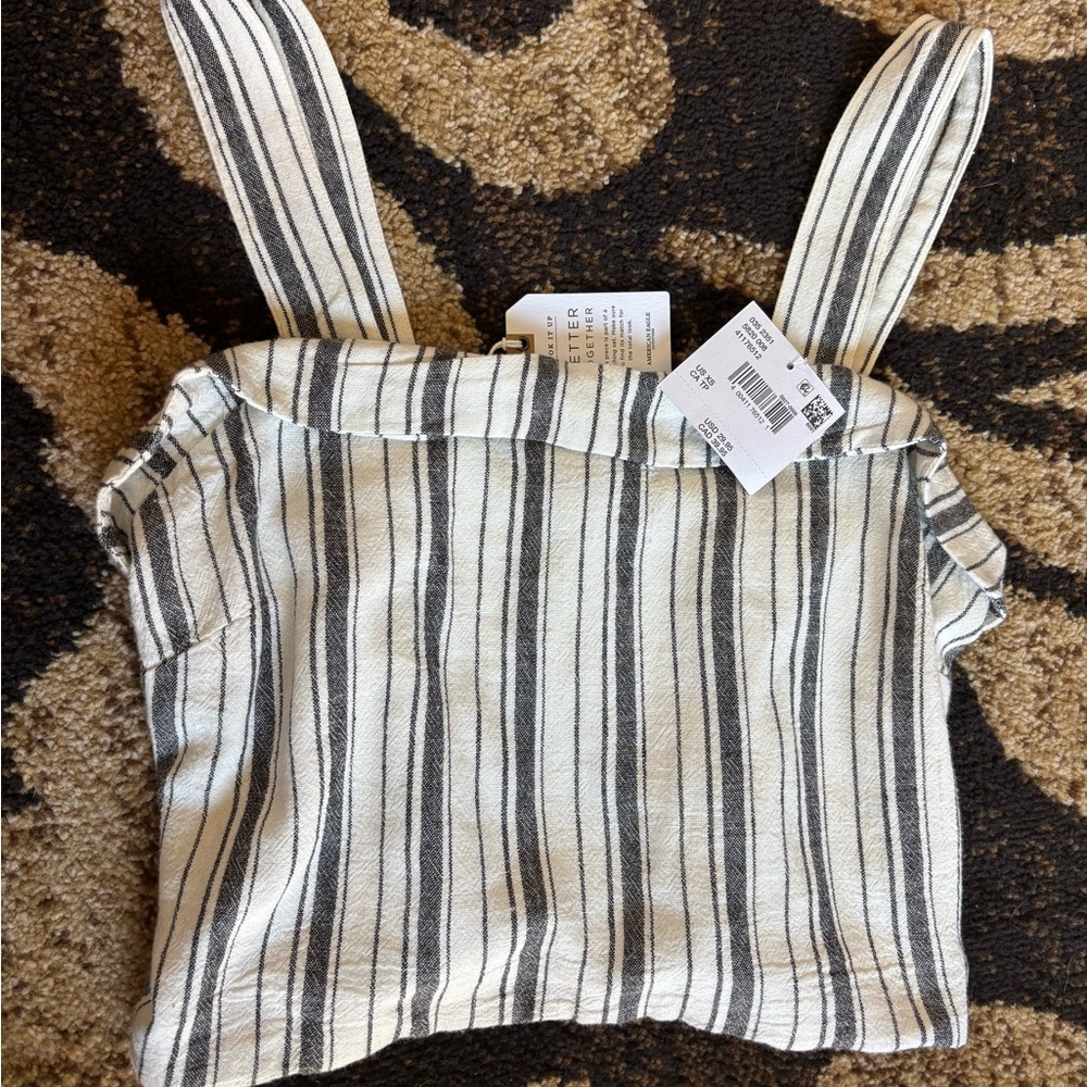 American Eagle Outfitters Black and White Smocked Bustier Crop Top